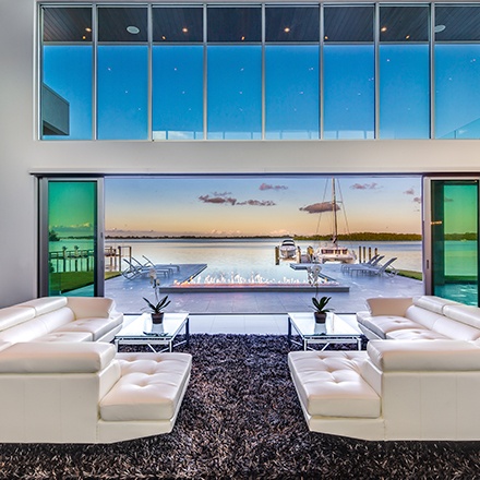 Mark Sultana and DSDG Architects used WinDoor sliding glass doors for a phenomenal indoor/outdoor living room.