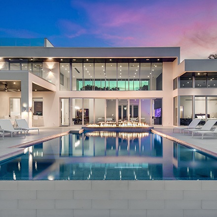 Mark Sultana and DSDG Architects designed this stunning pool area near WinDoor sliding glass doors for easy access.