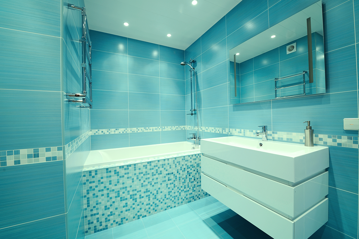 Luxury bathroom with aqua color palette