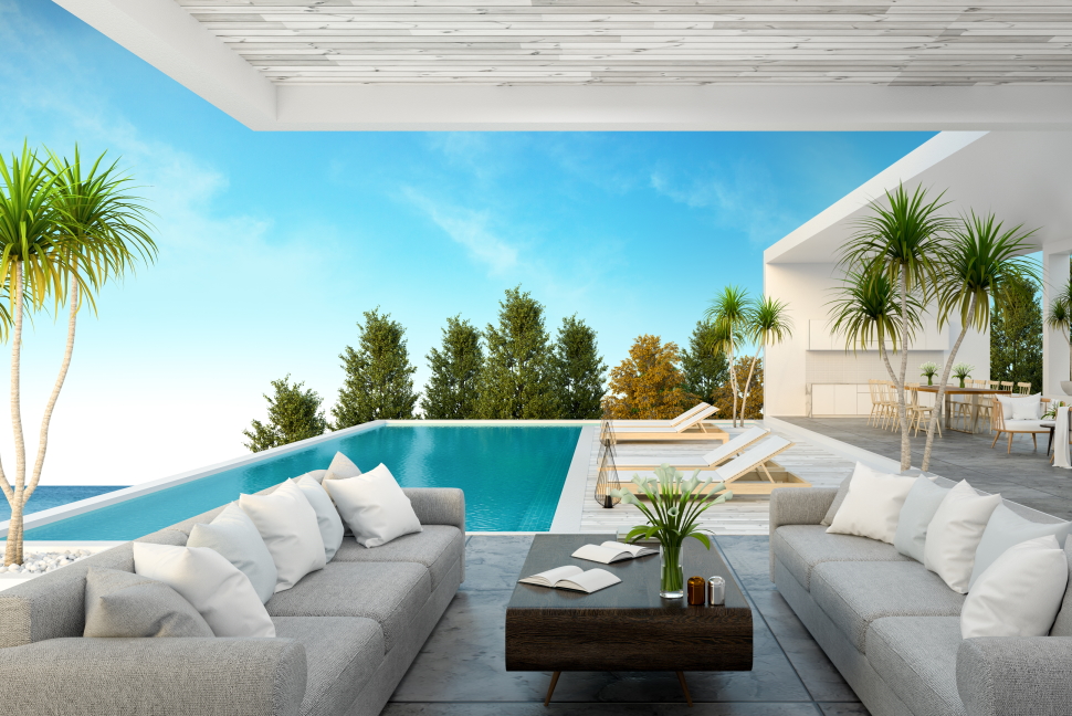 A Modern Beach House featuring luxury poolside furniture